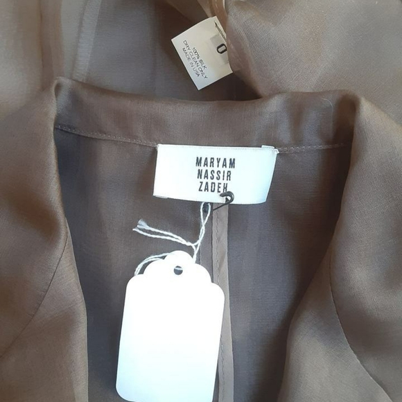 New 0 XS Maryam Nassir Zadeh MNZ Sheer Mesh Blazer Jacket Brown Silk Organza US - Picture 6 of 6